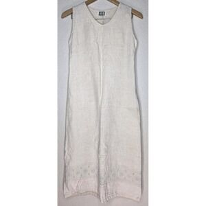 ARK Linen Dress Sheath Embroidered Crochet Boho Granola Cottage Beach Woman